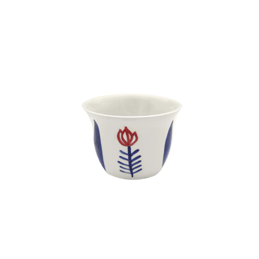 Handmade ceramic tea cup with blue tulip inspired Lebanese artisan design
