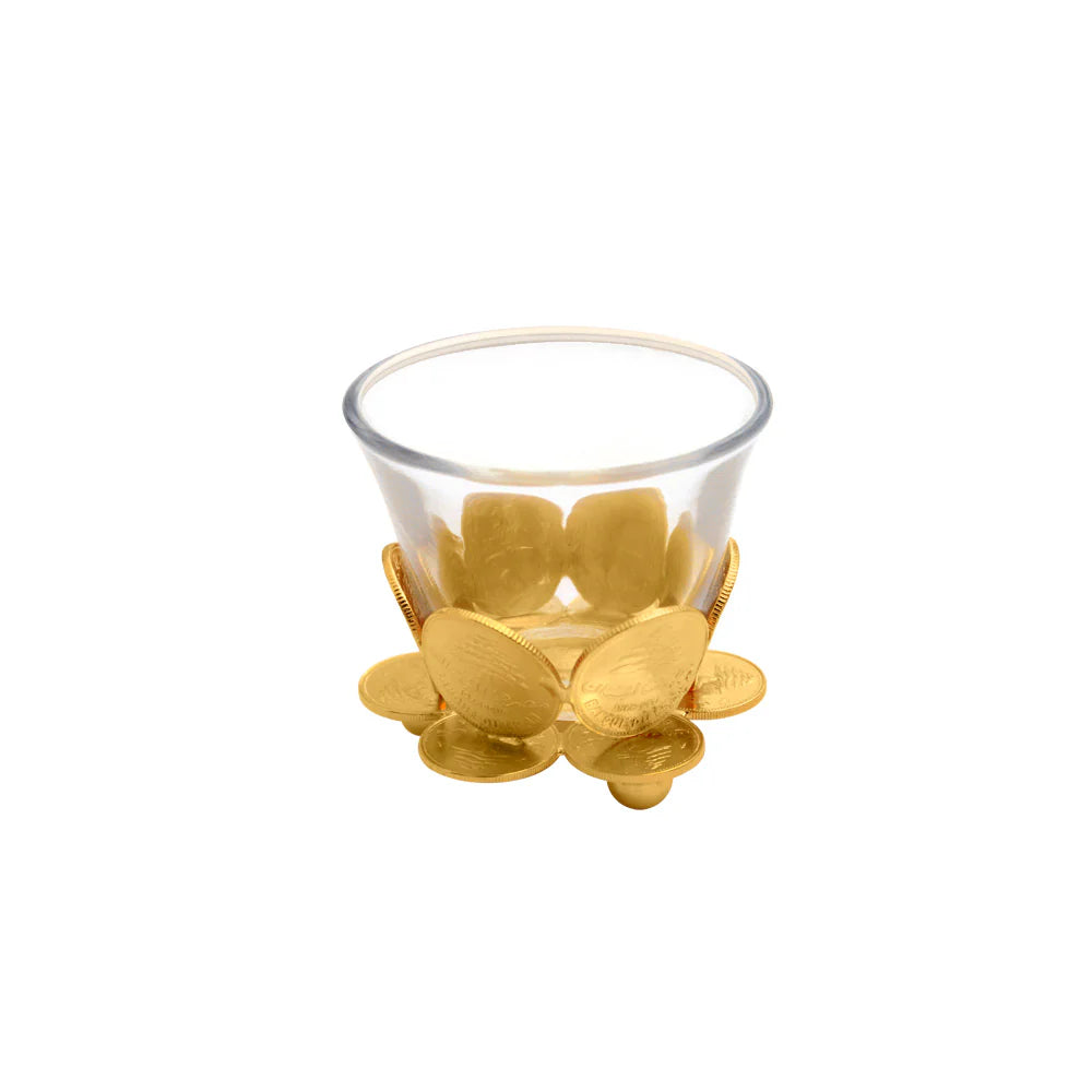 Handmade Money Chaffe glass coffee cups with gold decorative detailing crafted in Lebanon