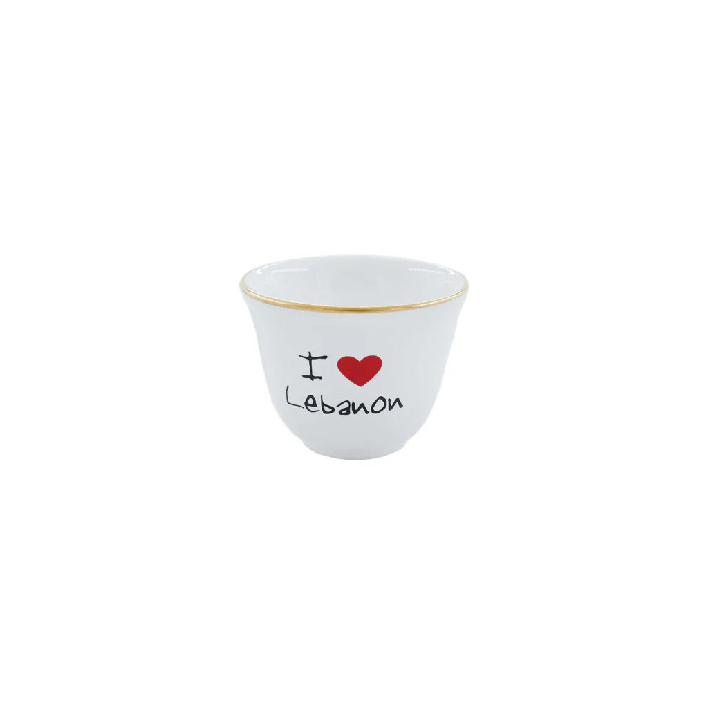 Handmade I Love Lebanon ceramic coffee cups set crafted and painted in Lebanon