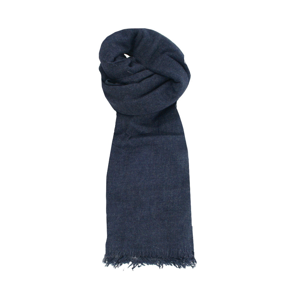 Navy wool scarf by Mouftah El Chark, classic minimalist winter accessory at Idole Lebanon