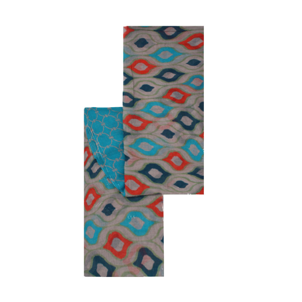 Turquoise and beige cotton scarf with diamond geometric pattern by Mouftah El Chark, lightweight modern accessory at Idole Lebanon