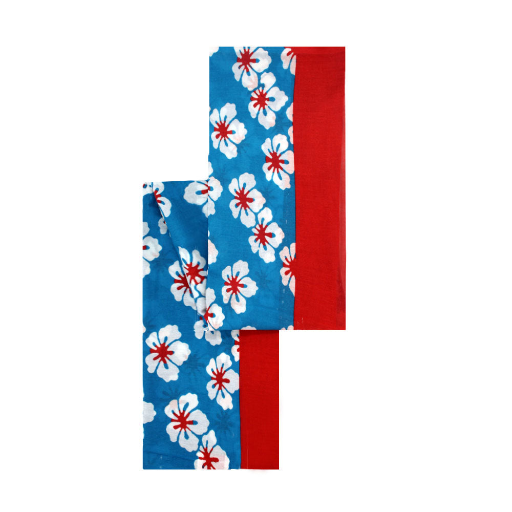 Blue and red cotton scarf with floral pattern by Mouftah El Chark, vibrant lightweight summer accessory at Idole Lebanon