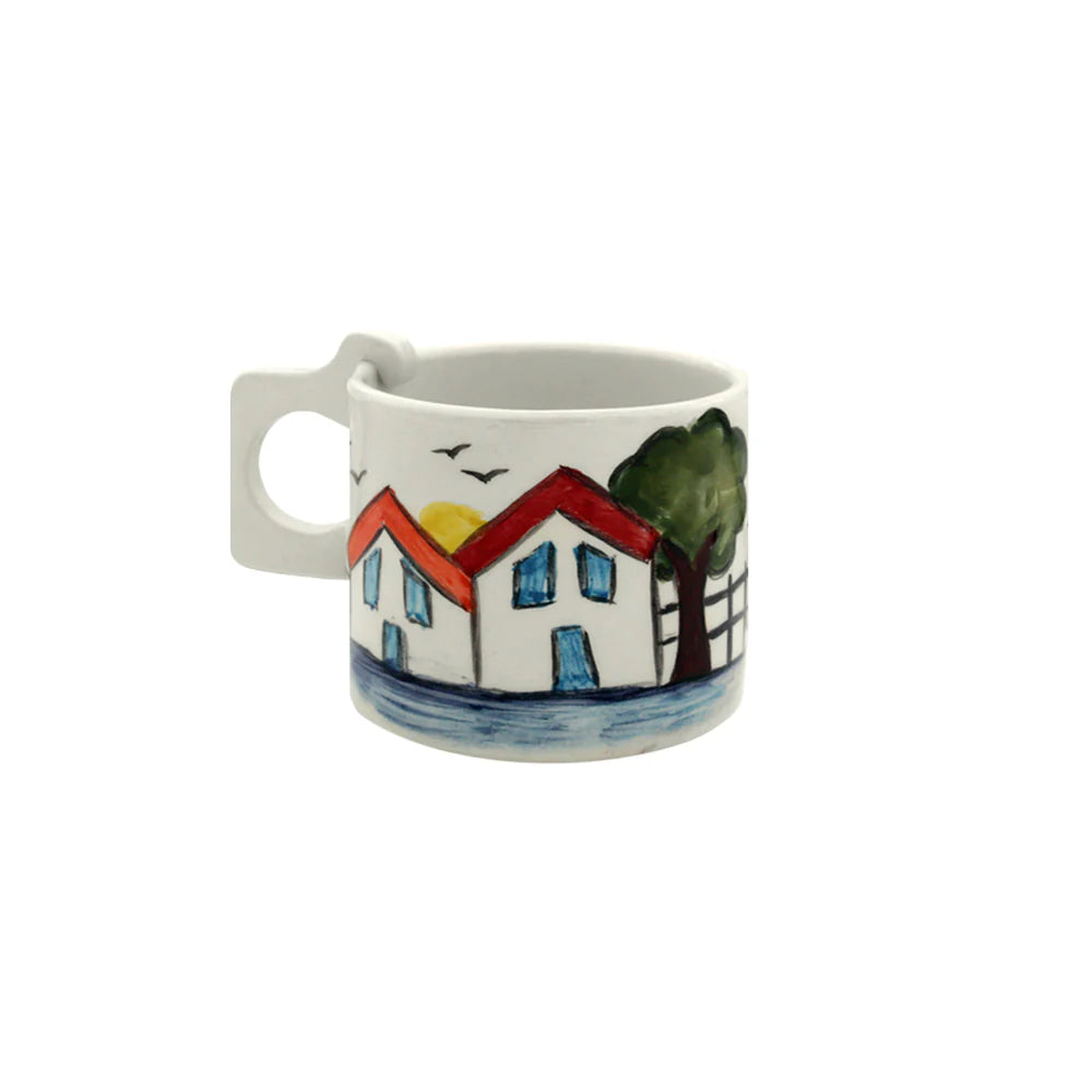 Handmade minimalist ceramic mug with modern geometric handle crafted in Lebanon