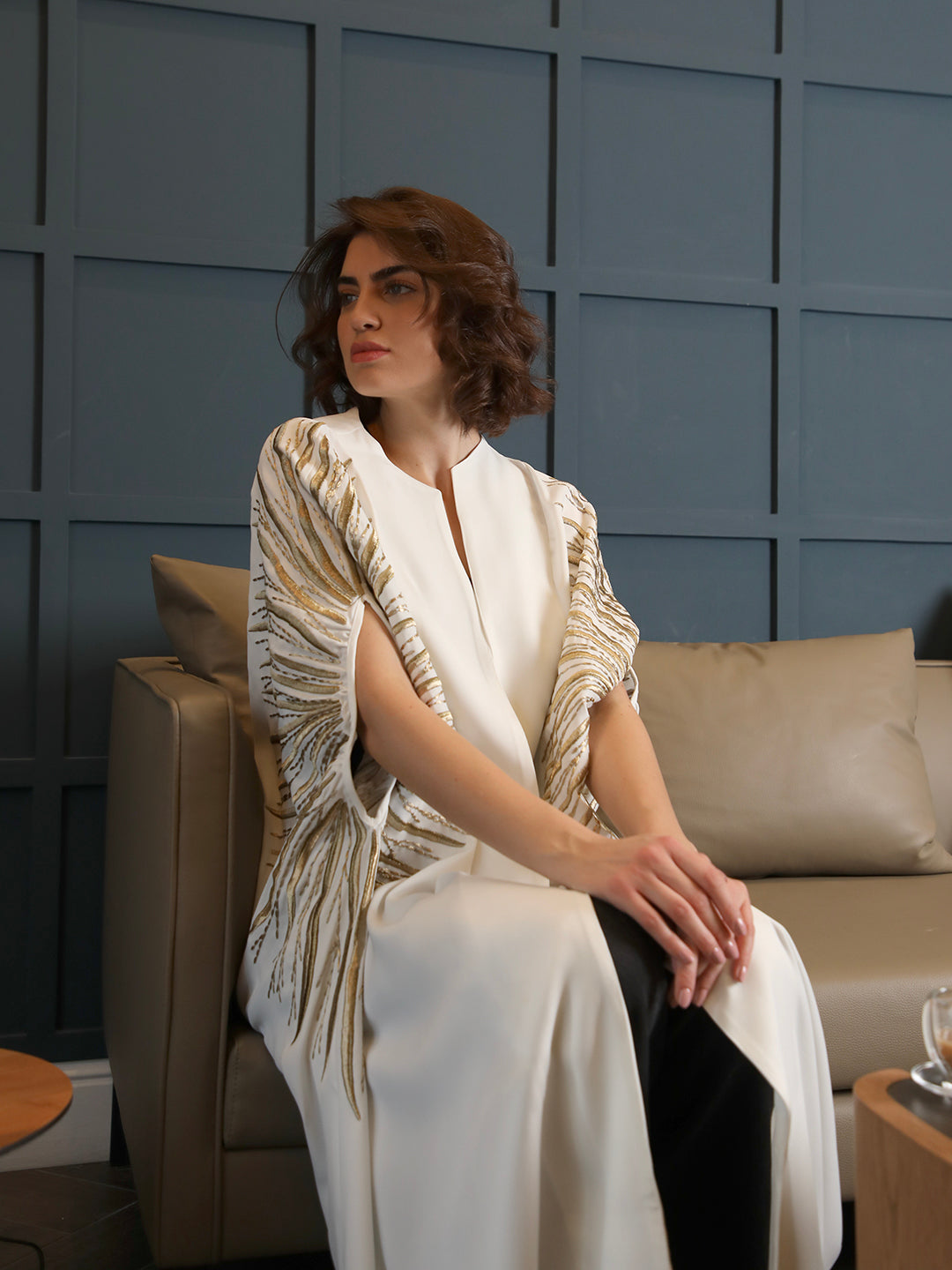 Gold Linear White Abaya by Mouftah El Chark product photo 2