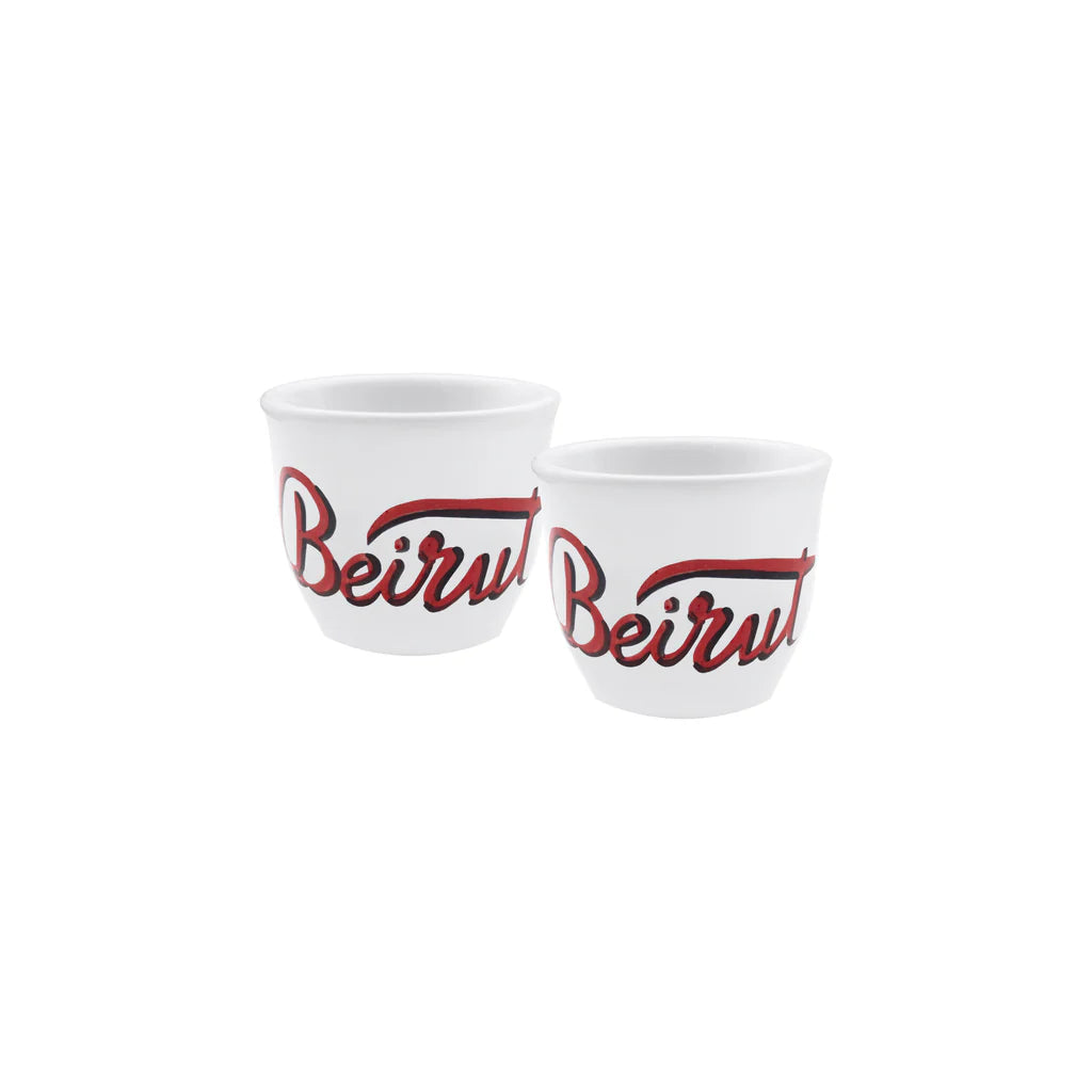 Handmade Beirut Curved ceramic coffee cups set crafted and painted in Lebanon