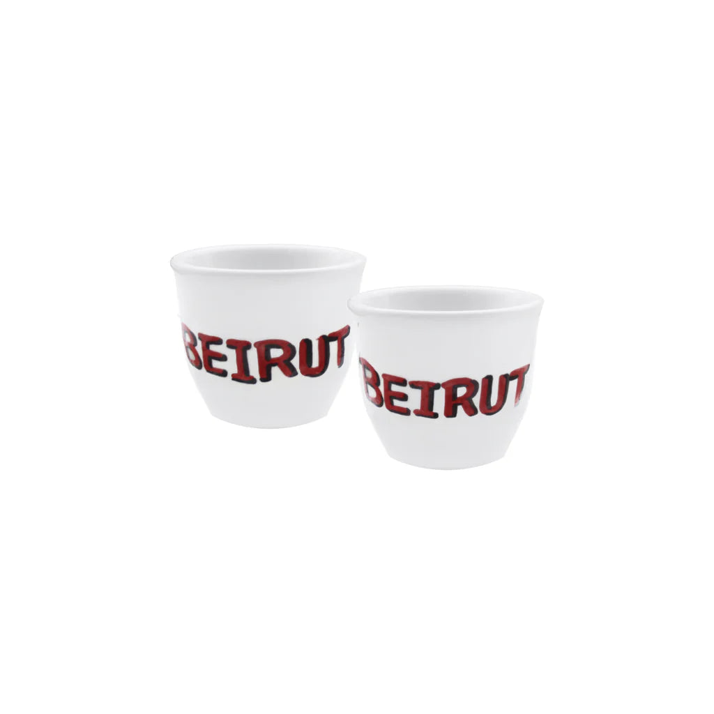 Handmade Beirut ceramic coffee cups set crafted and painted in Lebanon