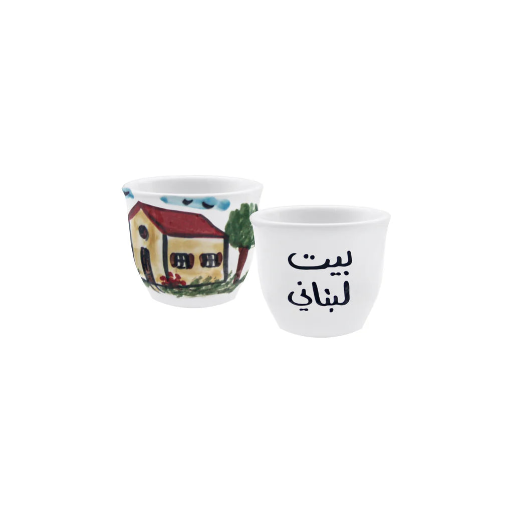 Handmade Lebanese House ceramic coffee cups set crafted and painted in Lebanon