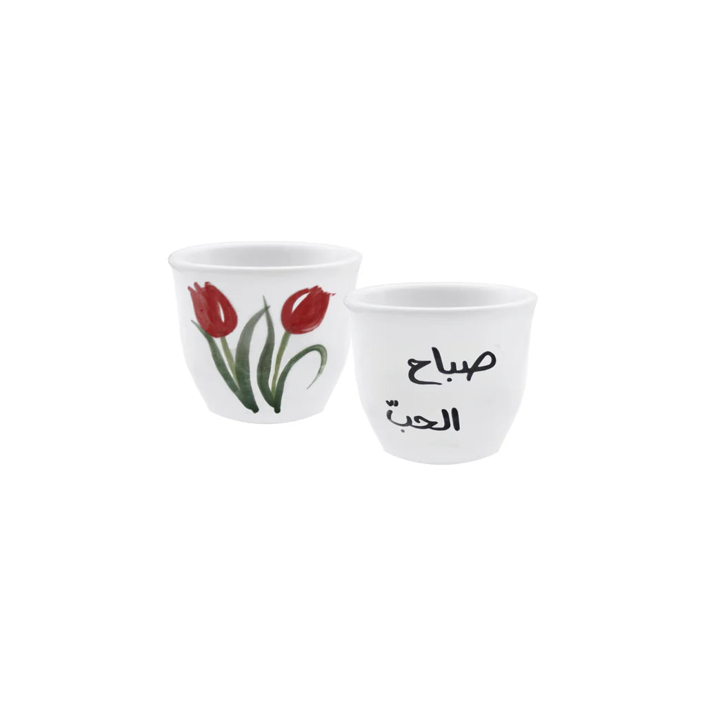 Handmade Morning Love ceramic coffee cups set crafted and painted in Lebanon
