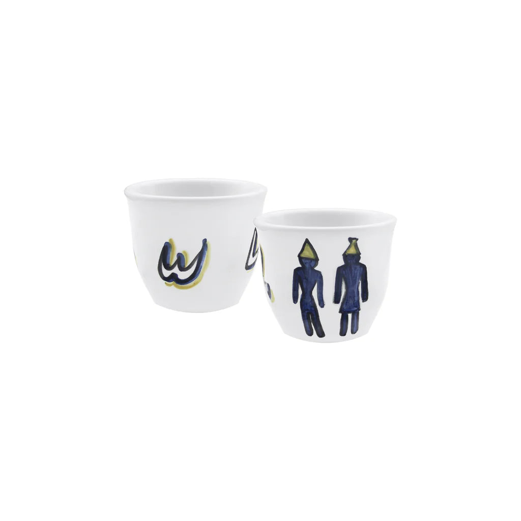 Handmade Phoenician Blue ceramic coffee cups set crafted and painted in Lebanon