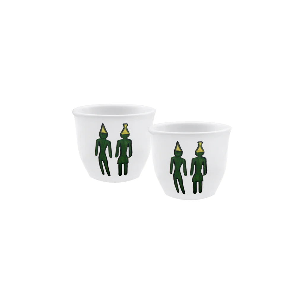 Handmade Phoenician Green ceramic coffee cups set crafted and painted in Lebanon