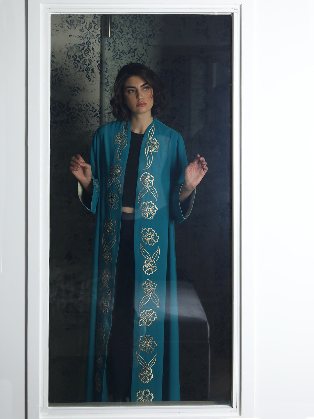 Gold Flowers Teal Abaya by Mouftah El Chark product photo 2