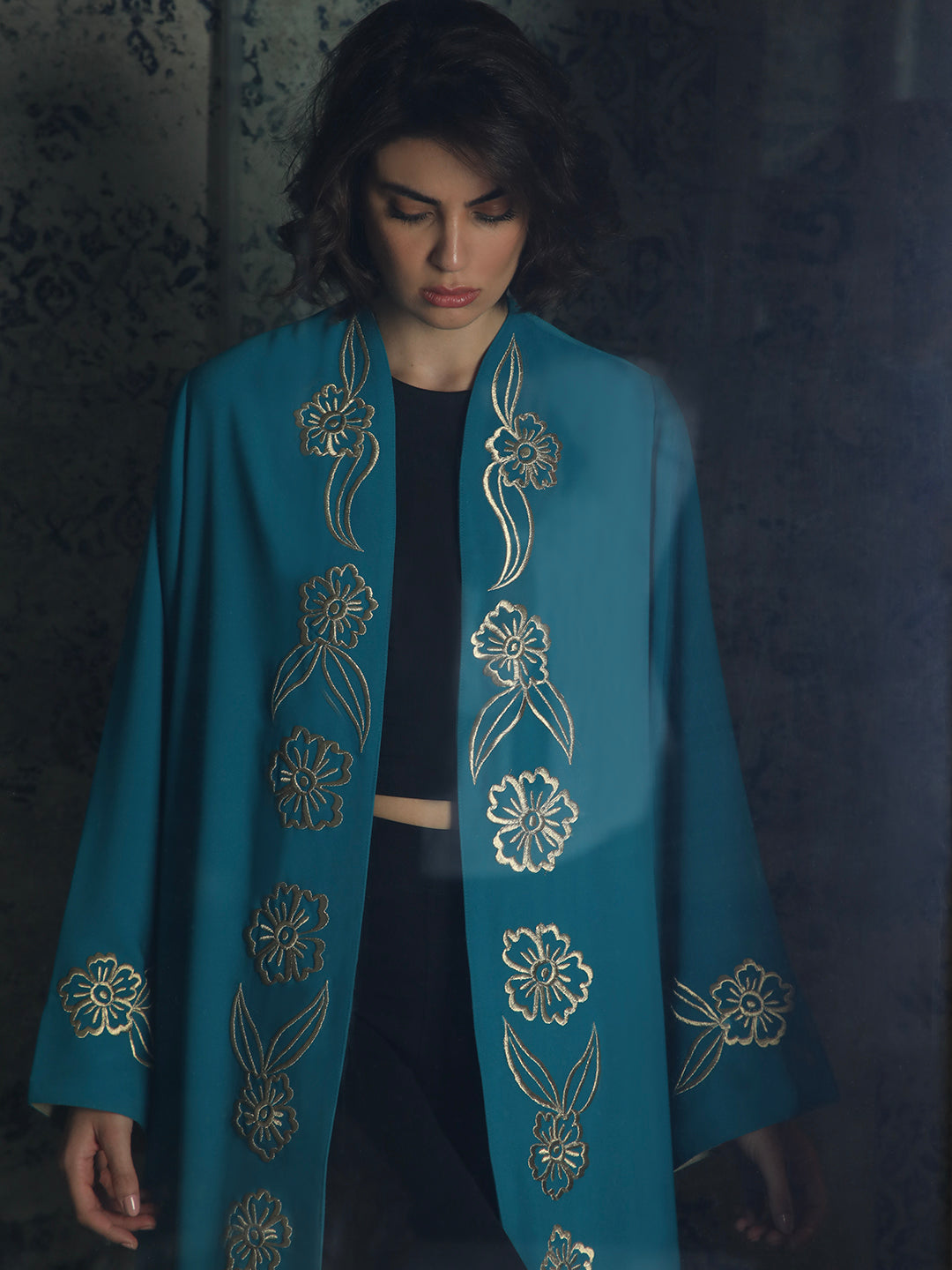 Gold Flowers Teal Abaya by Mouftah El Chark product photo 3