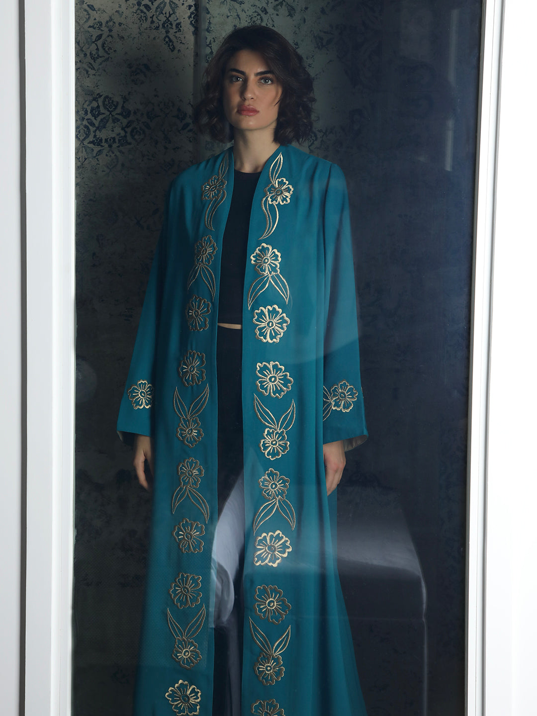 Gold Flowers Teal Abaya by Mouftah El Chark product photo 4