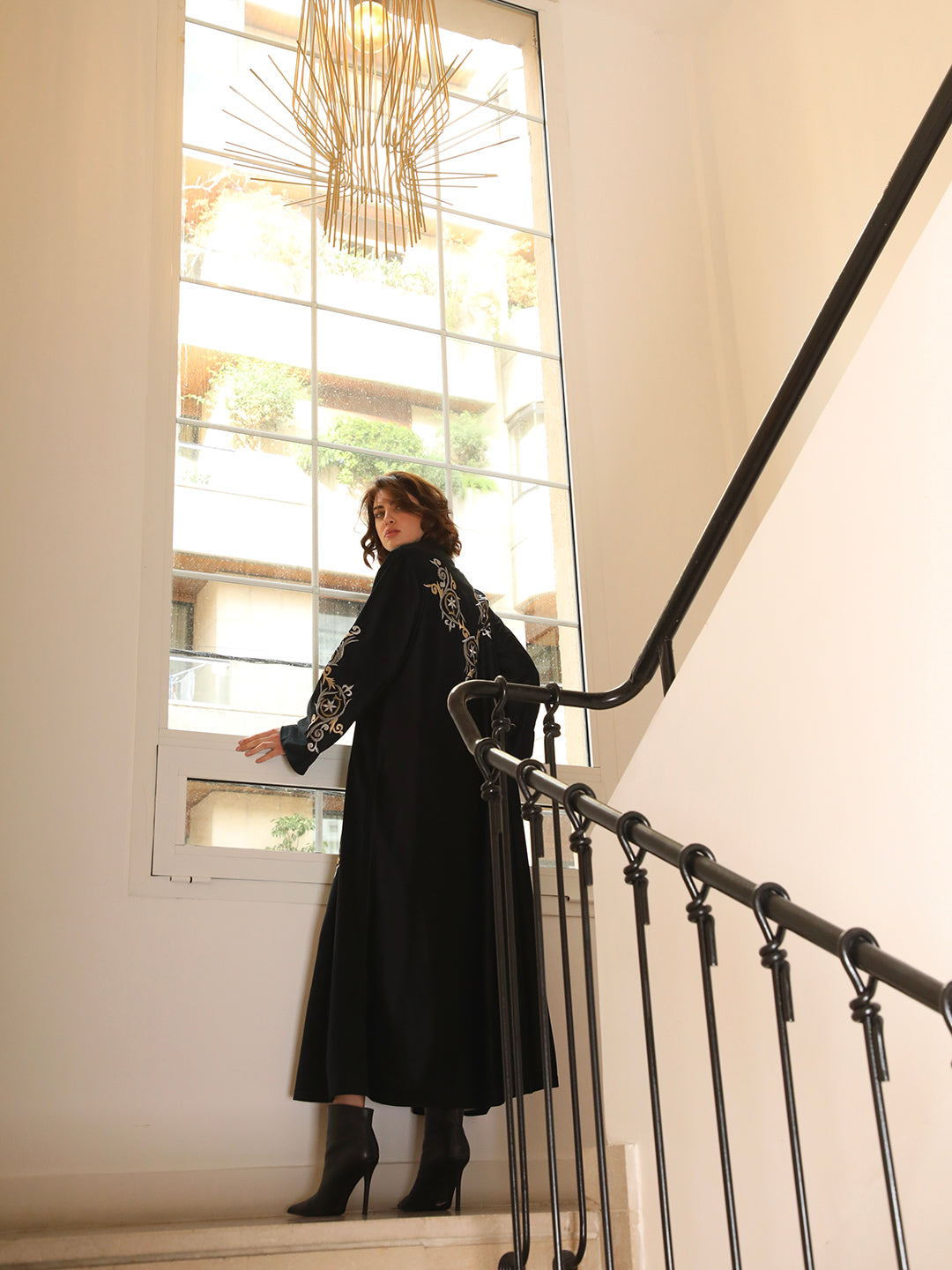 Gold Floral Swirl Black Abaya by Mouftah El Chark product photo 2