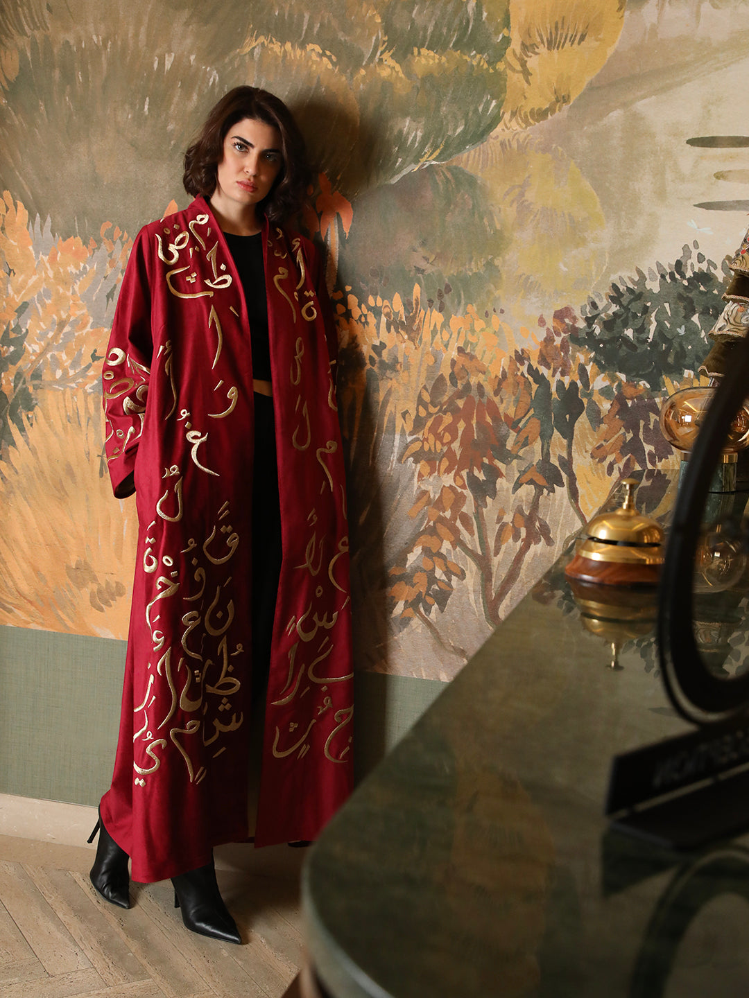 Arabic Mandala Burgundy Abaya by Mouftah El Chark product photo 2