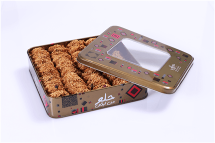Traditional Lebanese Barazek sesame and pistachio cookies in elegant tin box by Douaihy Sweets