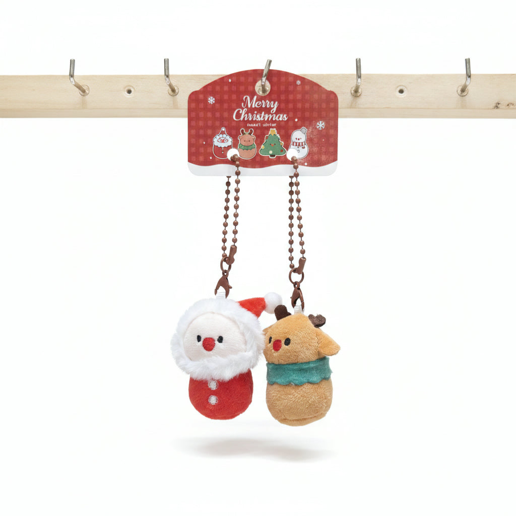 Matching Santa and reindeer Christmas tree ornaments