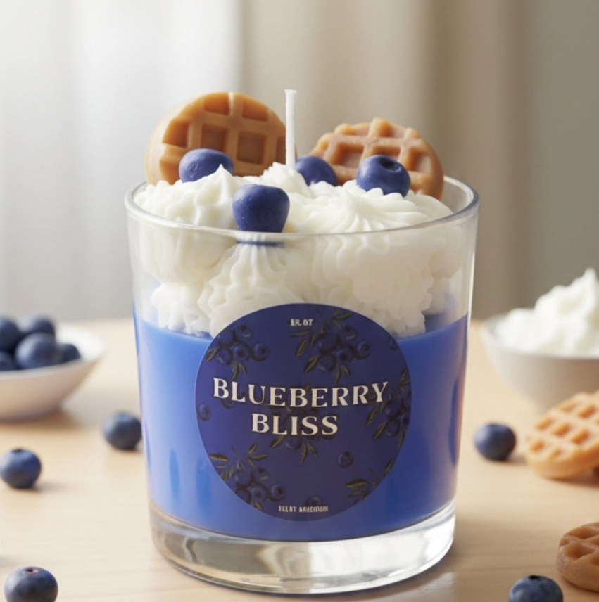 blueberry bliss scented soy wax candle with creamy topping design in Lebanon by Idole Lebanon