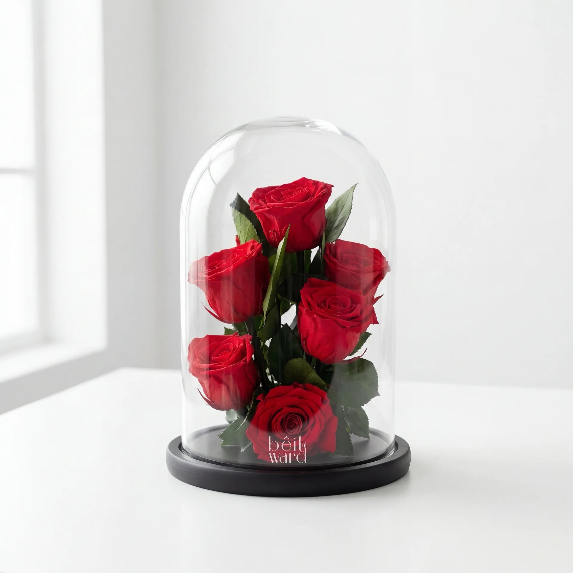 6 preserved red roses under glass dome luxury romantic gift in Lebanon by Idole Lebanon