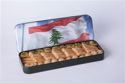 Lebanon Flag Collection Lebanese baklava assortment in Lebanon-inspired luxury tin box by Douaihy Sweets