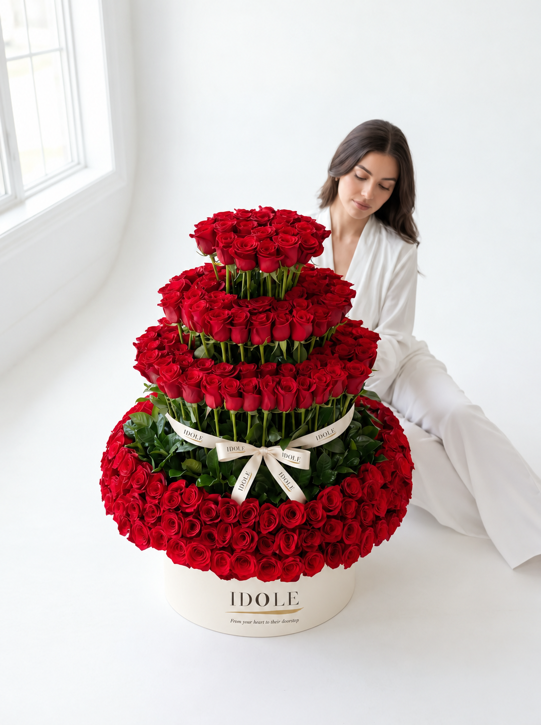Fountain Flames – 350 Red Roses Luxury Arrangement Lebanon by Fleurs De La Sagesse