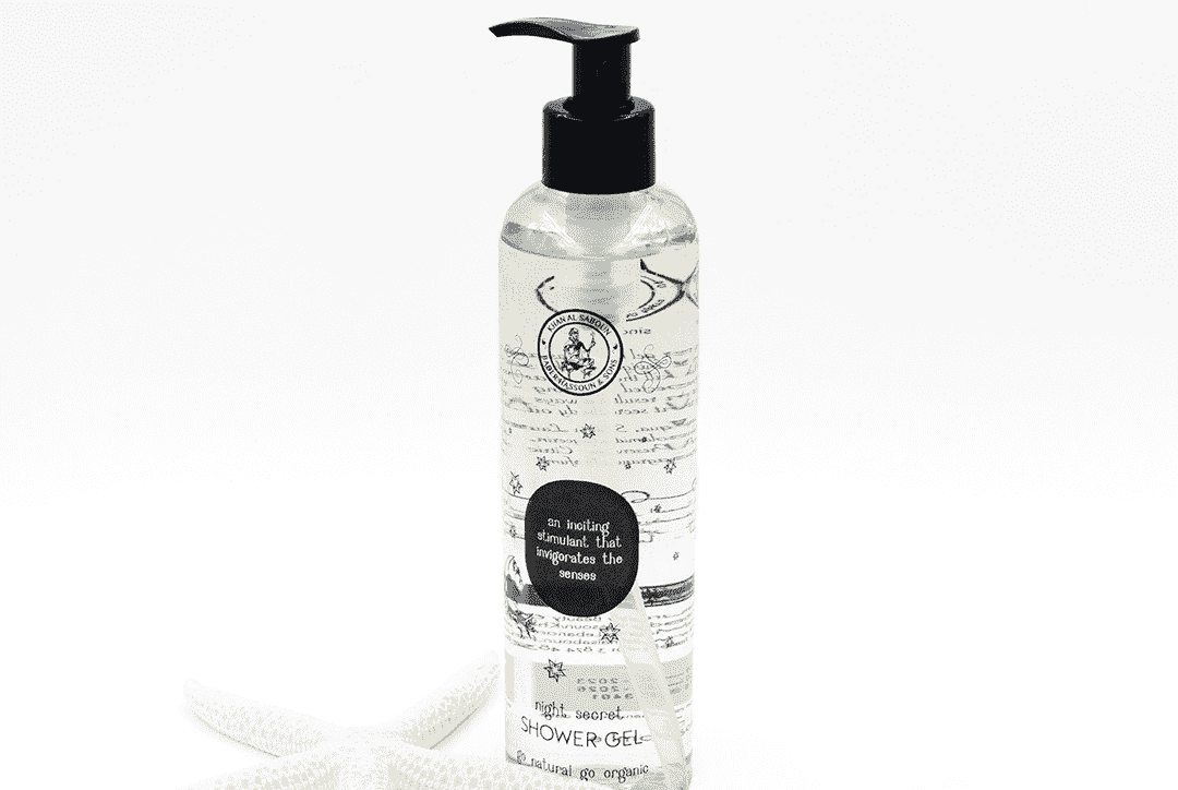 Night Secret shower gel bottle by Khan Al Saboun with elegant natural skincare presentation in USA
