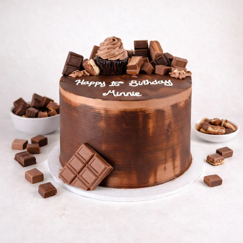 rich chocolate overload birthday cake with chocolate toppings Lebanon