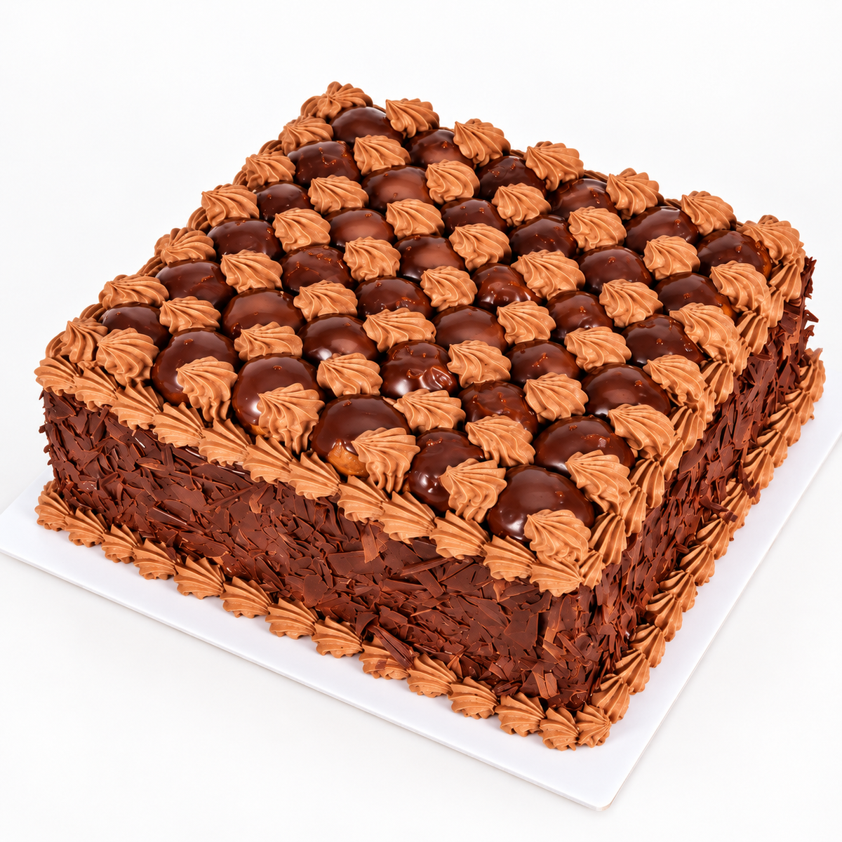 Rectangular Cortina chocolate profiterole cake