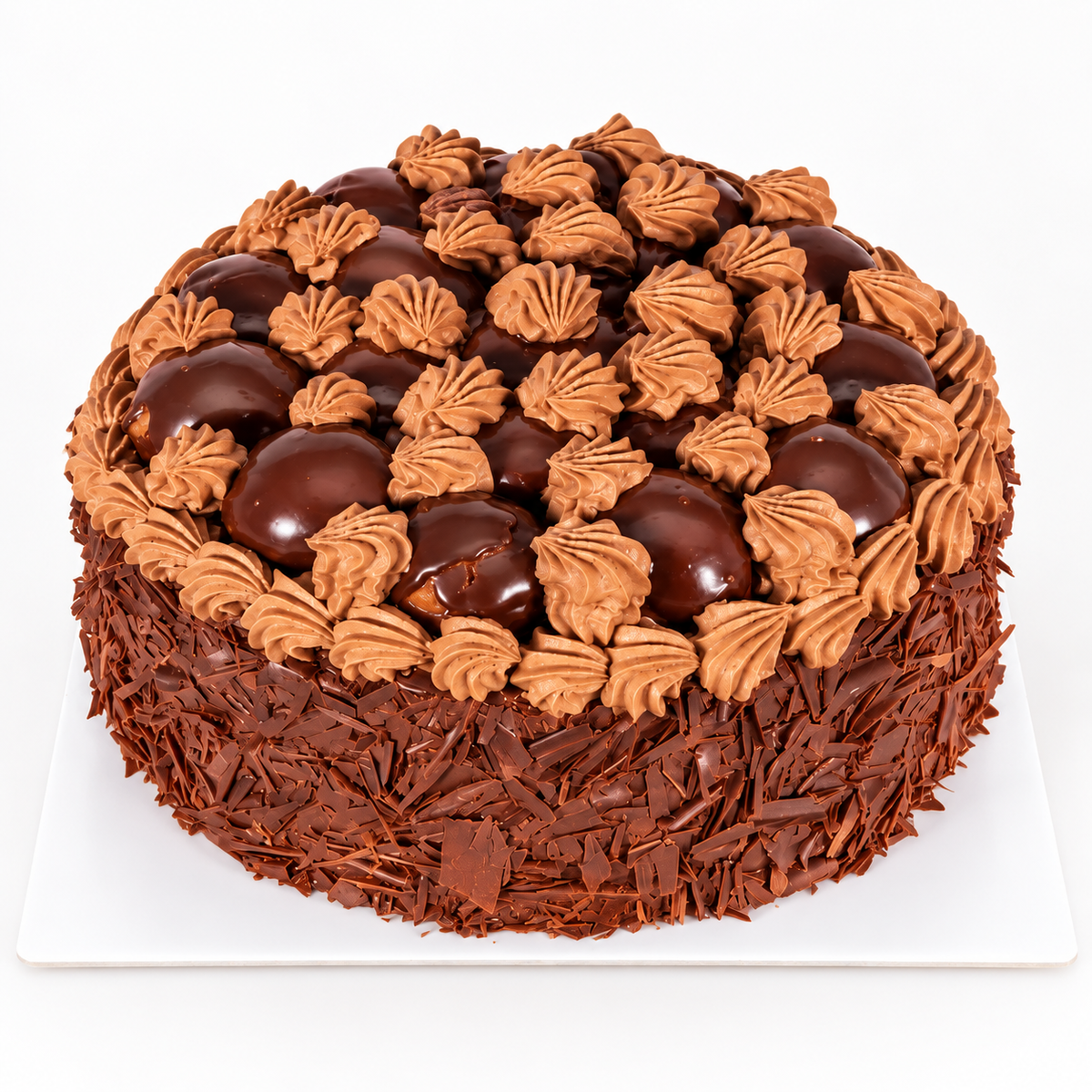Round Cortina chocolate profiterole cake