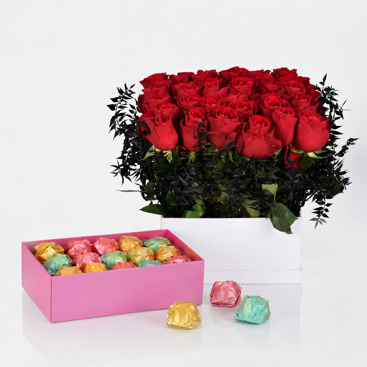 Crimson Indulgence – 30 Red Roses & Chocolate by Fleurs De La Sagesse for delivery in Lebanon
