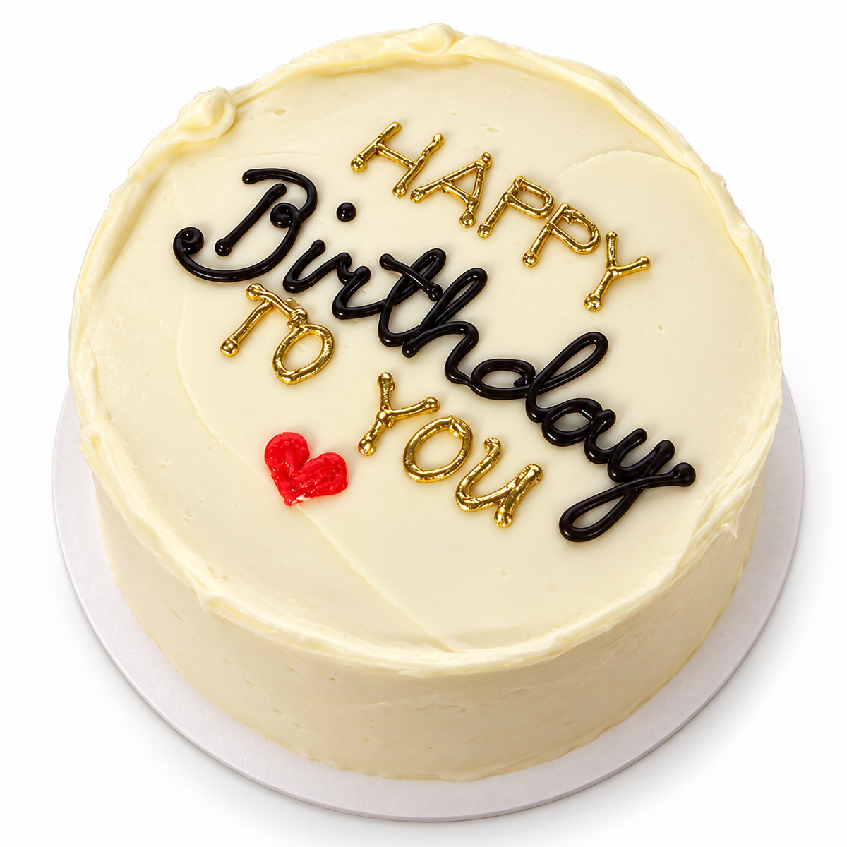 10 cm chocolate sponge birthday cake with ivory frosting and Happy Birthday to You lettering