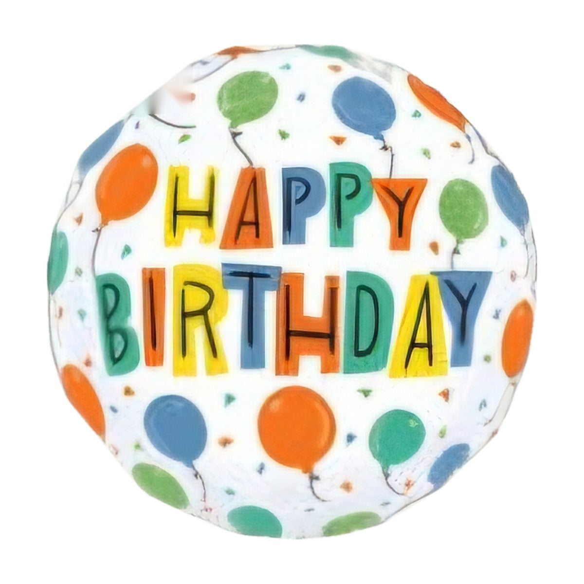 18-inch Happy Birthday foil balloon, Balloon Party design: white with colourful balloons and bold multicolour 'Happy Birthday' letters