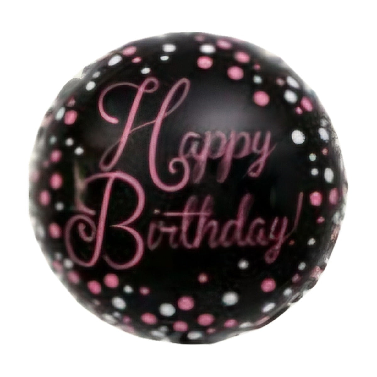 18-inch Happy Birthday foil balloon, Black & Pink Script design: black with pink 'Happy Birthday!' script and pink and white dots