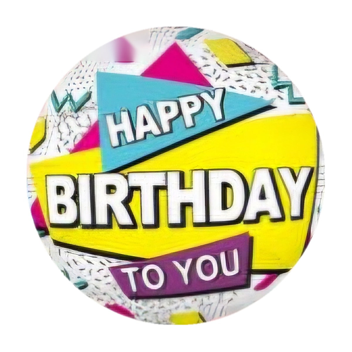 18-inch Happy Birthday foil balloon, Retro Pop 'To You' design: retro geometric shapes in pink, blue, yellow and purple with 'Happy Birthday To You'