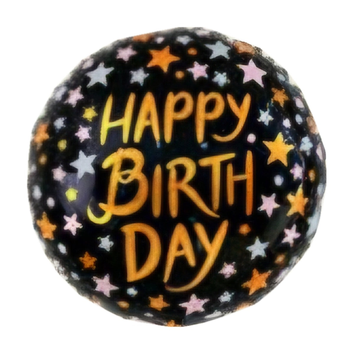18-inch Happy Birthday foil balloon, Starry Night design: black with gold 'Happy Birthday' lettering and pastel stars
