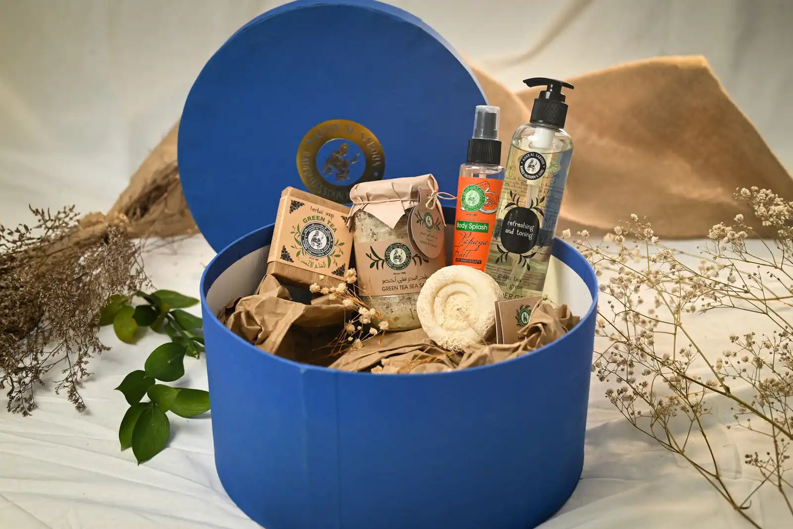 Large Round Blue Gift Box – Khan Al Saboun by Khan Al Saboun