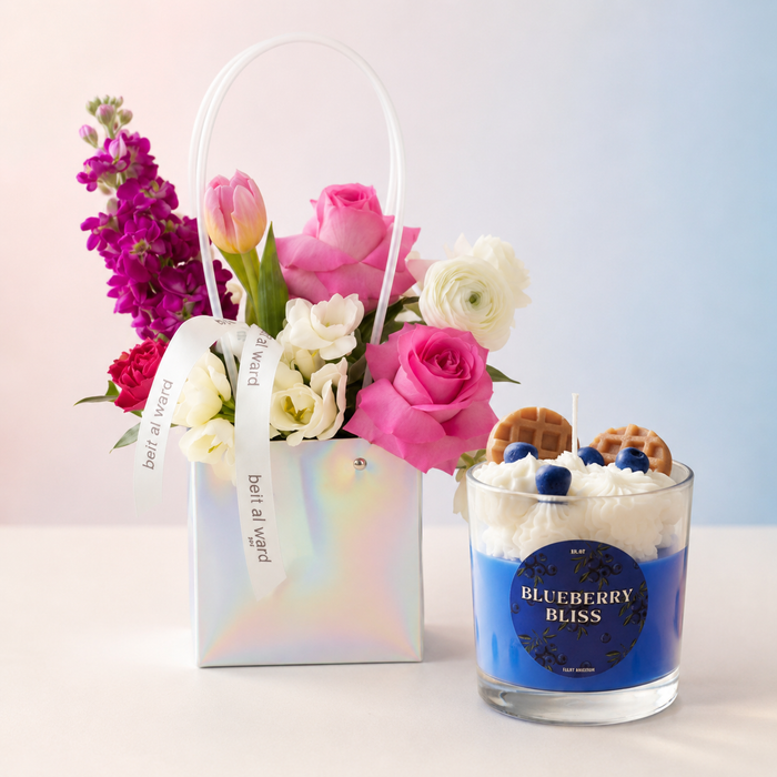 Pastel Bliss Flowers & Candle Gift Bundle by Idole Lebanon LLC