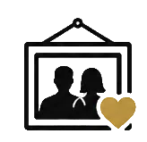 Black silhouette of a couple in a frame with a gold heart next to it