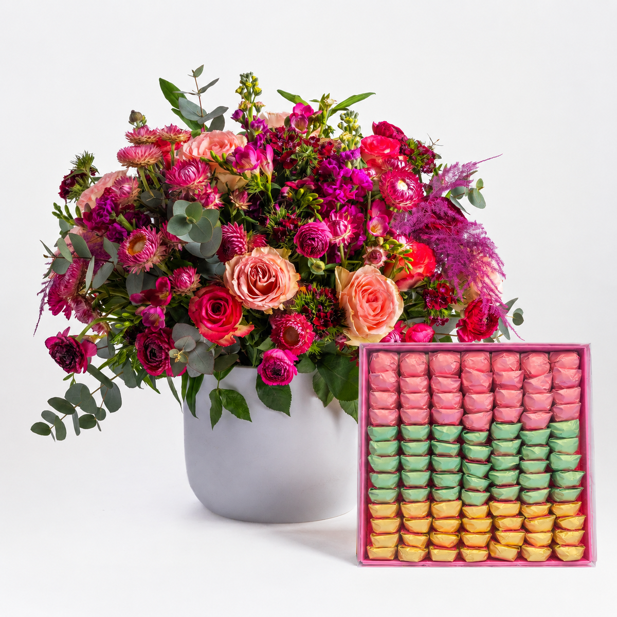 Pink Grandeur – Seasonal Blooms & Chocolate by Fleurs De La Sagesse for delivery in Lebanon