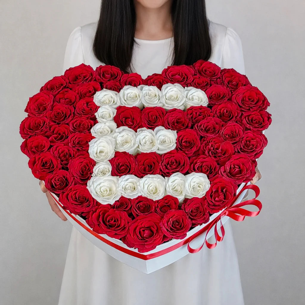 Love Letter Red & White Roses Heart Box