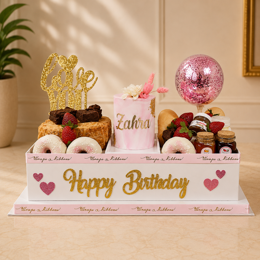 Big Breakfast Box with Cake (White Box) by Wraps & Ribbons